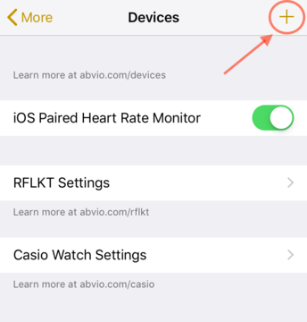 Cyclemeterのデバイス画面からプラスを押すとスキャンし検出される