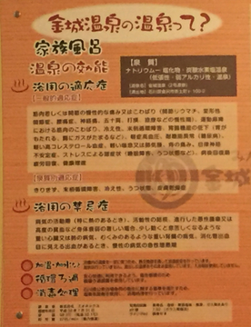 金城温泉の効能表(クリックで拡大)