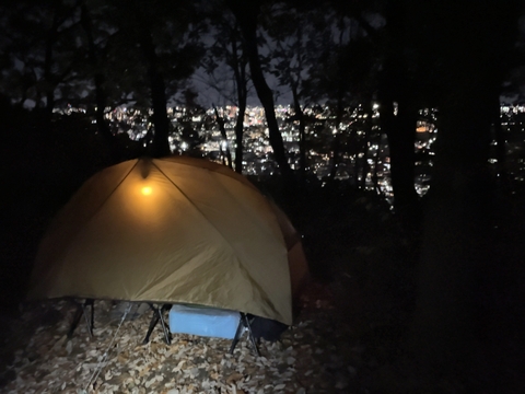 狭い場所でもコットの足のスペースさえあれば設営可能