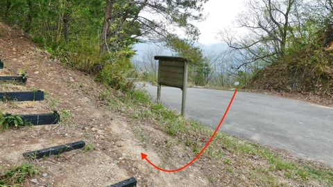 鍋谷和佐谷線を横切りすぐに向かい側の登山道へ