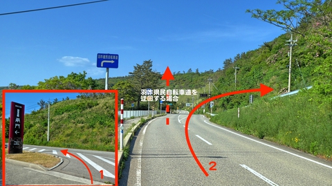 県道36号にでてすぐに羽咋県民自転車道入り口がある(通行できない時は真っ直ぐで迂回)