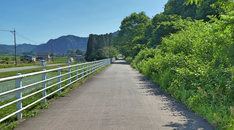 車道から山あいの道。廃線跡を感じさせる
