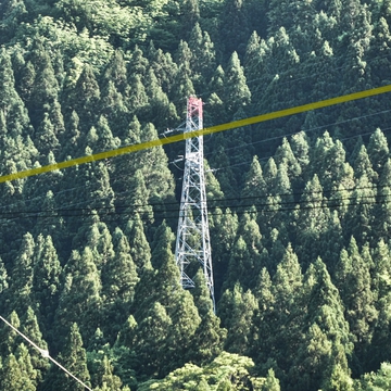 岳峰南側い降りてきている1回線(3本だけ)鉄塔が吉野谷線(黄土色線)