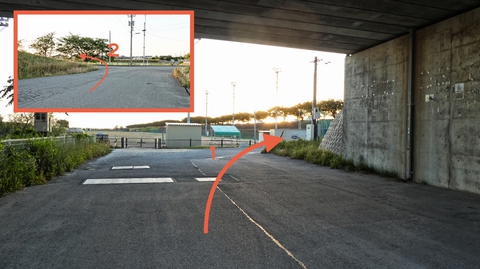 コース中一番迷いやすいポイント。写真よくを見て公園の右横に出よう