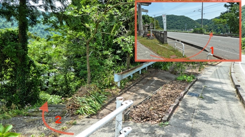 白山神社の鳥居から国道を渡ると温泉街への階段がある
