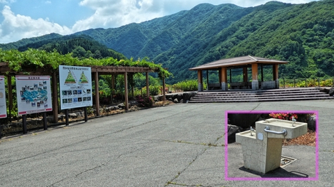 想郷公園。案内図と展望あずま屋 水飲み場が嬉しい