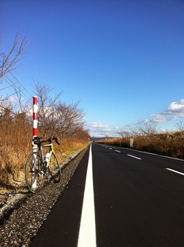 気持ちのよい直線。奥には立山