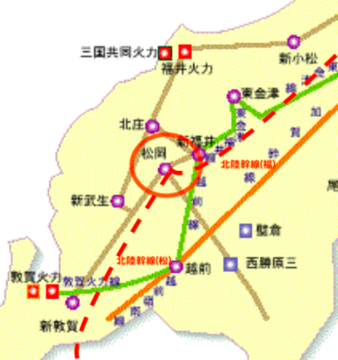 福井電力系統図と松岡変電所