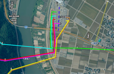 北陸電力 北庄変電所 接続図 左が154kV、右が77kV