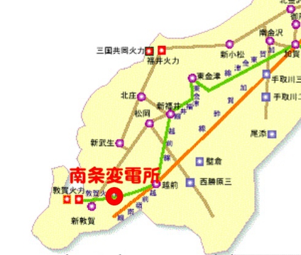 福井県送電系統図 南条変電所