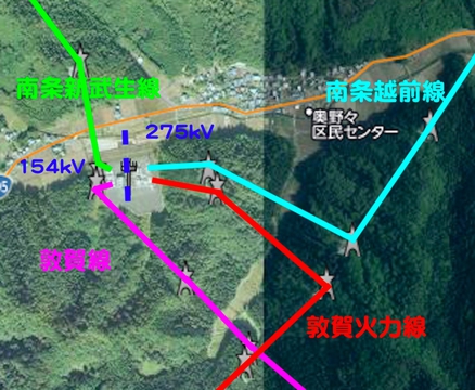 南条変電所周辺接続図図(クリックで拡大)