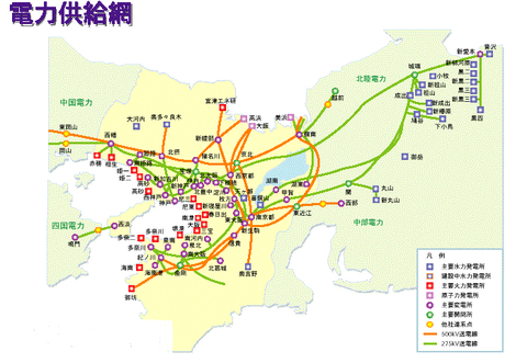 関西電力系統図(クリックで拡大/電気主任技術者・実務情報様より)