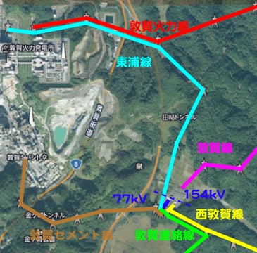敦賀火力発電所と新敦賀変電所接続図(クリックで拡大)